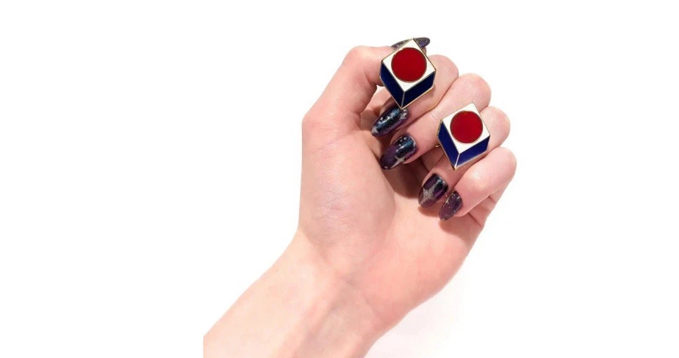 Gemelos Op Art modernistas de latón, esmalte rojo, blanco y azul Foto 2 de 4