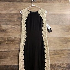 Xscape Black Midi Dress with Elegant Cream Lace