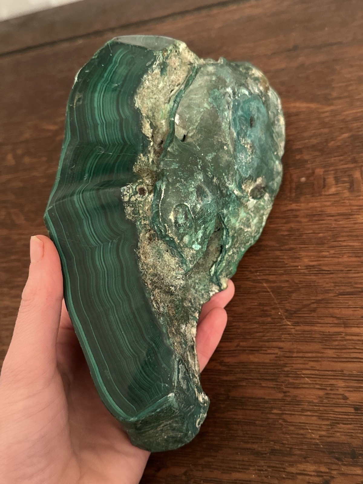 Vintage Solid Malachite Trinket Dish Ashtray, Polished Top, 4.3 lbs