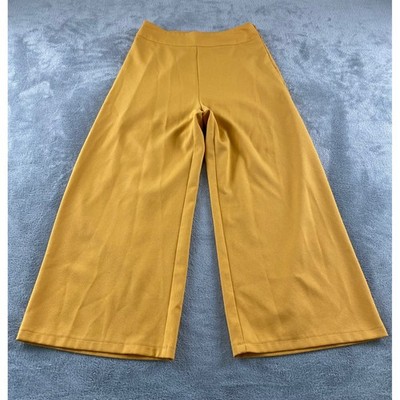 Hem & Thread Mustard Yellow Wide Leg Culottes High Waisted Cropped Pants Small