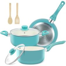 Compact 7-Piece Nonstick Cookware Set with Utensils - Perfect Induction Solution