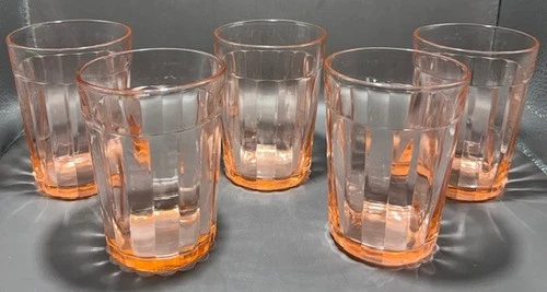 Set of 5 Anchor Hocking Pillar Optic Pink Depression Glass Tumblers