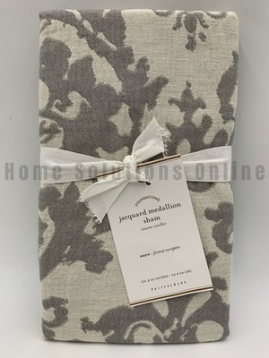 Pottery Barn Jacquard Medallion Cotton Linen Sham Gray Euro #9952Z