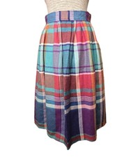 Vintage Claude Pleated A-line Skirt Size 14 Green Red Plaid Colorful Wool New