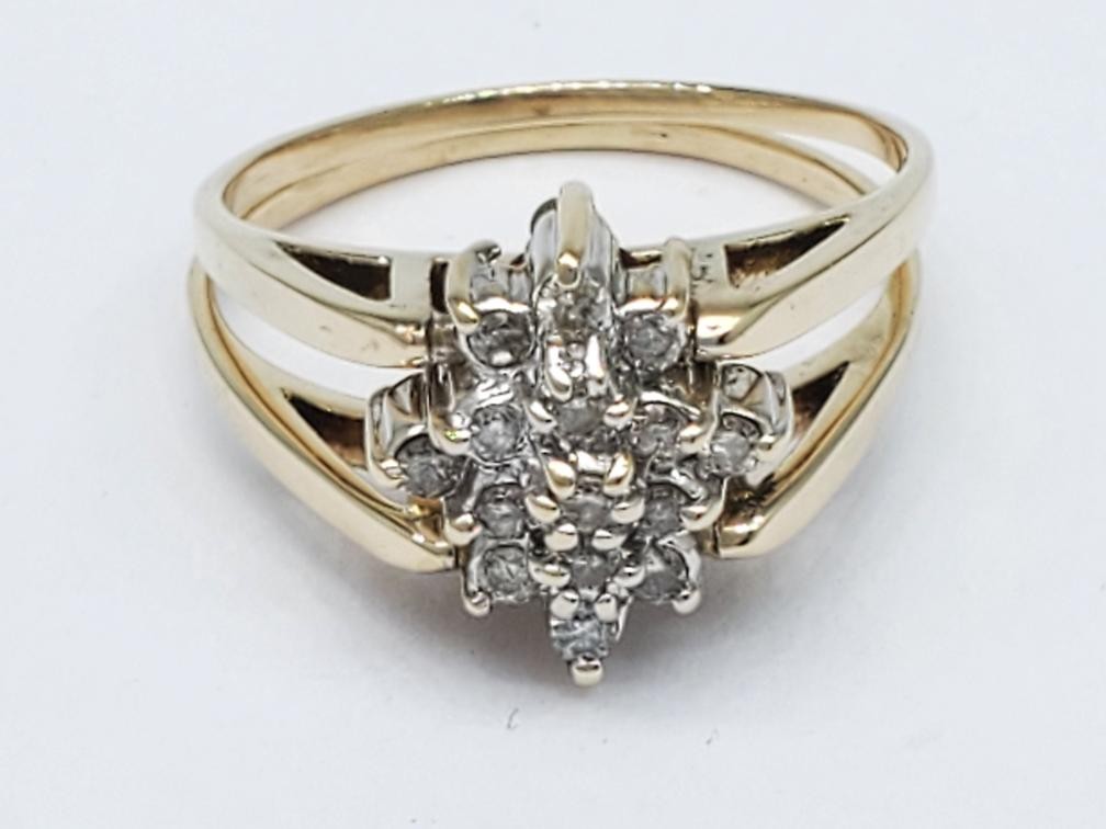 14K Solid Yellow Gold Ruby Diamond Flip Ring Size… - image 1