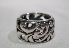 Vintage Sterling Silver Signed NF Wide Band Filigree Ring Size 8 3/4 K1794