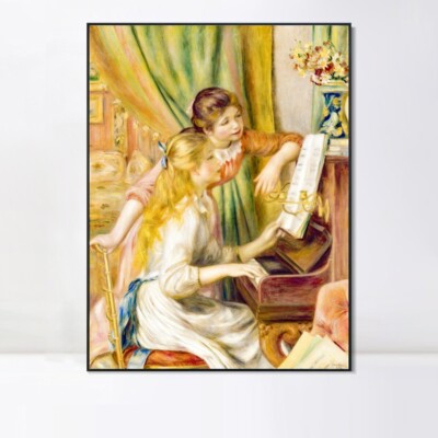Framed Canvas Giclee Print Art Young Girls at the Piano by Pierre Auguste Renoir