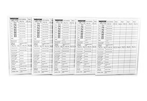 Yardzee Score Cards with Rules on the Back, Laminated FIVE Yardzee Score Cards