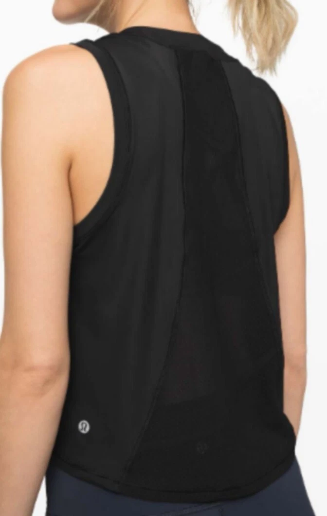 Lululemon 10 Sheer Will Mesh Crop Tank Top *Pulse Black Lightweight Semi Sheer