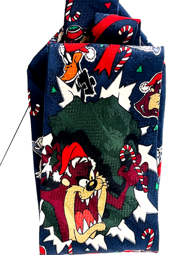 Vtg 1995 Mens Christmas Tie Looney Tunes Bugs Tweety Daffy Taz 58"x4" 100% Silk - Picture 9 of 14