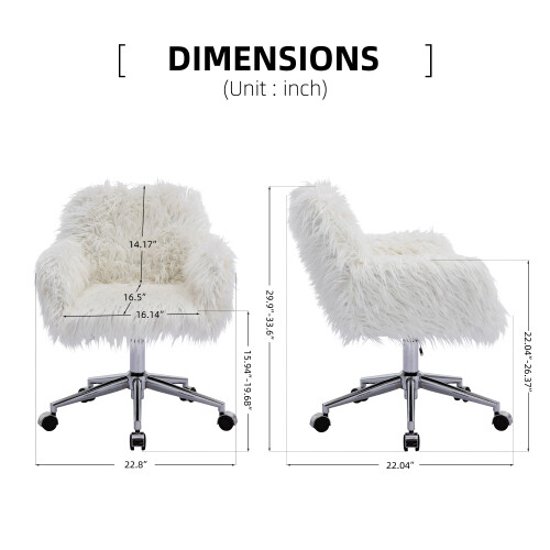 Faux Fur Home Office Chair Makeup Vanity Armchair Height Adjustable Swivel Wheel - Bild 26 von 32