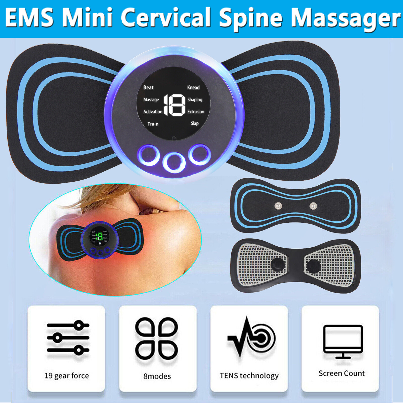 Electric Portable Mini Neck Back Cervical Massage Patch Stimulator Massagers Lot