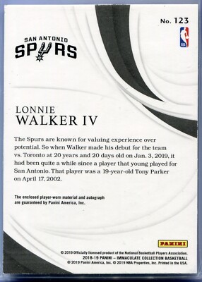 2018-19 LONNIE WALKER IV Immaculate #/24 GOLD REF RPA Auto Rookie