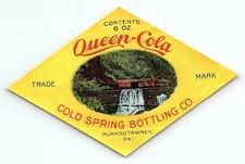 VINTAGE PUNXSUTAWNEY PA QUEEN-COLA UNUSED SODA BOTTLE ADVERTISING LABEL Z5782