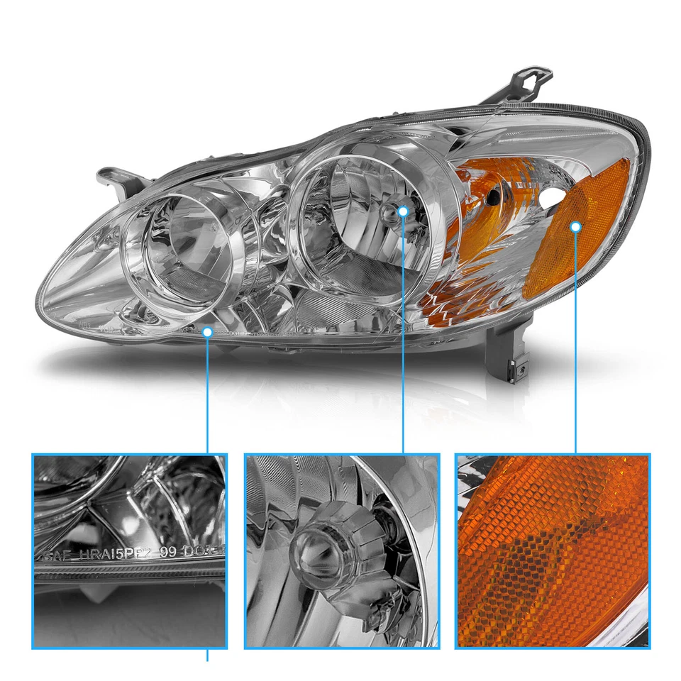 [w/Bulbs]For 2003 2004 2005 2006 2007 2008 Toyota Corolla Chrome Headlights Foto 3 de 4