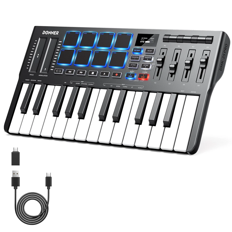 🎹 Donner DMK25 Pro MIDI Keyboard Controller 25 Keys 8 Drum Pads With Software