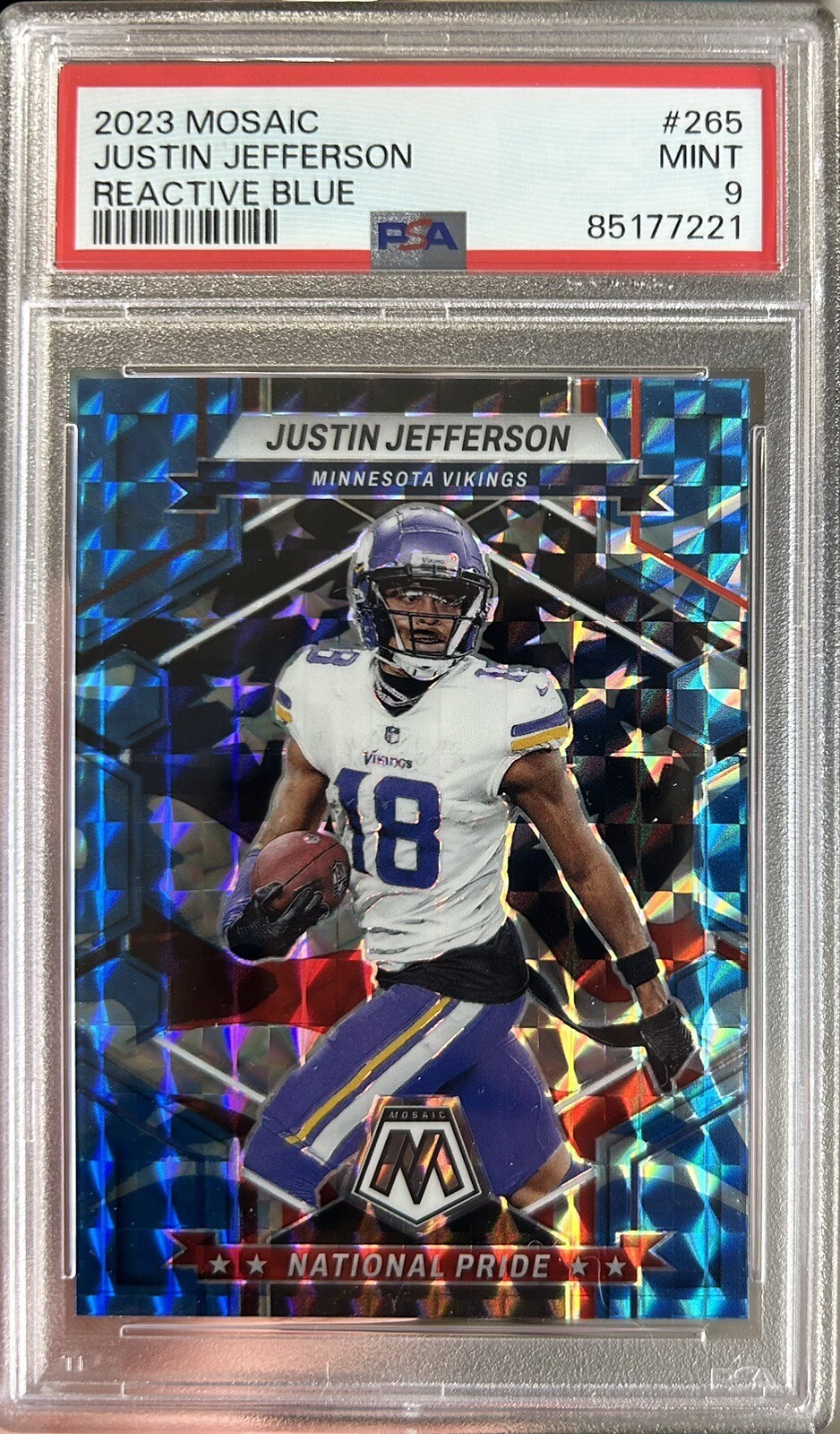 2023 Mosaic Justin Jefferson Blue Reactive Prizm #265 Vikings Low Pop PSA 9 💎🔥