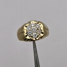 Vintage Men's 14k Yellow Gold Solid 1.00ctw Round Diamond Cluster Ring Sz 12.25