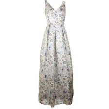 Js Collections Blue Multi Sleeveless Floral-Print Metallic Ball Gown 10