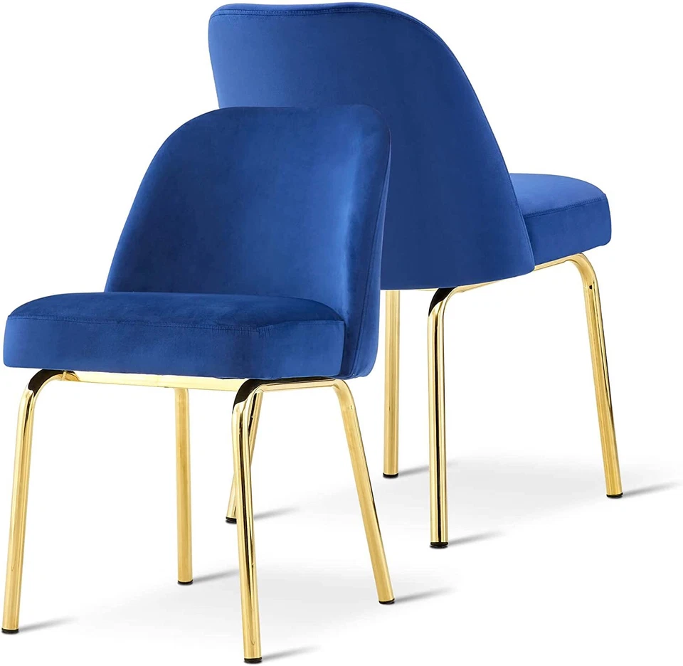 Silla de comedor Ivinta con patas de metal dorado, juegos de 2 sillas de cena de terciopelo sin brazos Foto 3 de 4