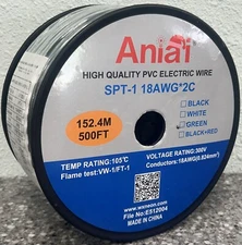 Aniai SPT-1 18/2 Low Voltage Landscape Lighting Copper Wire - 500 Feet Green ...