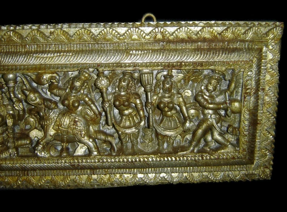 Antique Rare Large Tibetan Gilt Carved Wood Sutra Cover Panel With bodhisattvas - Image 4 of 4