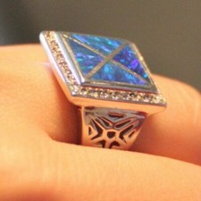 inlaid fire opal zirconia ring silver plate jewelry cocktail engagement wedding