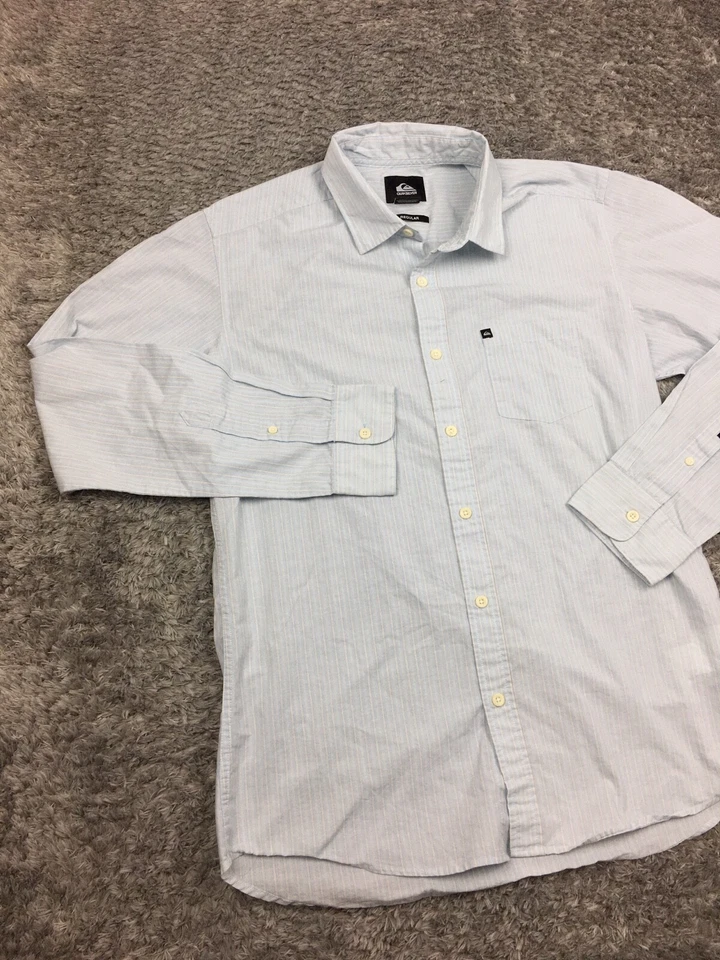 Quiksilver Button Up Shirt Mens Size Small Blue Striped White Long Sleeve - Image 3 of 4