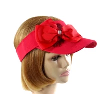 Red Sun Visor Hat Rhinestone Bow Feathers Women's Adjustable Society Ladies
