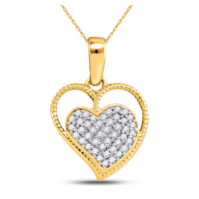 L U DIAMONDS 10K Yellow Diamond Heart Milgrain Fine Pendant 1/10 CT