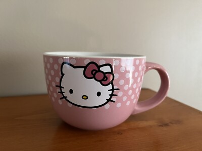 Hello Kitty 24 oz Ceramic Coffee Soup Mug Pink Polka Dot New | eBay