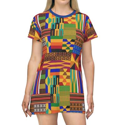 african t shirt dress Black Jersey T-Shirt Dress, African Woman Art Print, Loose Fit