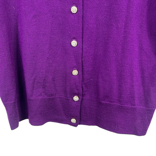 Talbots Women's Purple Merino Wool Cardigan Sweater Size L Rhinestone Bling - Picture 4 of 10