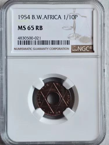 British West Africa 1/10 Penny 1954 NGC MS 65 RB