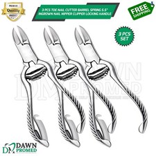 3 Pcs Toe Nail Cutter Barrel Spring 5.5" Ingrown Nail Nipper Clipper Locking