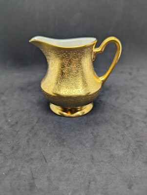 Pickard Gold Floral Etched Creamer  3'' Tall 1977 Collection 