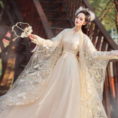 Chinese Style Hanfu Costume Lace Embroidery Fairy Dress National Dance  Costume