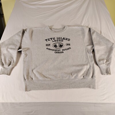 Champion Reverse Weave Tetu Island Lodge Sweatshirt Sz Large Paint Stains  Vtg