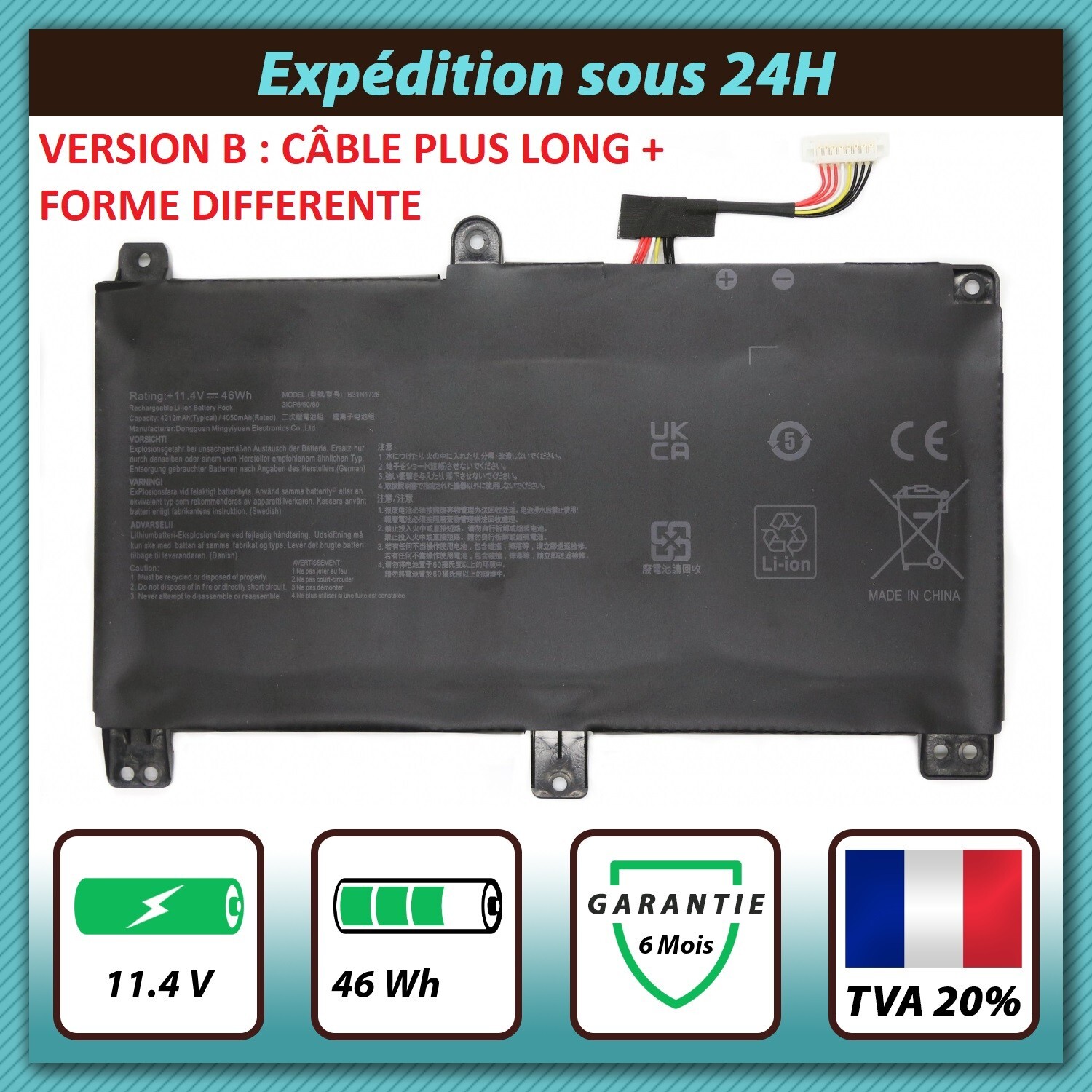 Batterie Asus 0B200-03270100 pour réparer un ordinateur sans autonomie