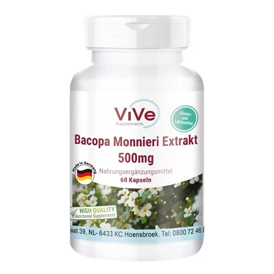 Bacopa Monnieri Extrakt 500 mg - 60 vegane Kapseln - Brahmi ViVe Supplements