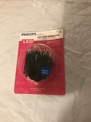 New Vintage Phillips LED Battery Operated Micro Lights White 7.4ft