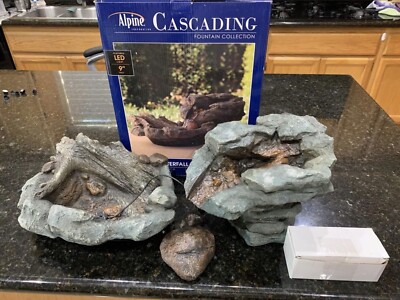 New Alpine Cascading Fountain 9'' Tall River Rock Waterfall Tabletop LED Lights