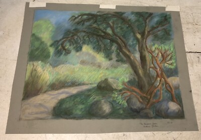 Original Jeanne Regis Charcoal Drawing Painting Garden Woods Scene Unframed