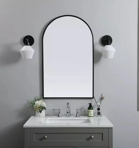 Elegant Decor Ayra 22x36" Arch Modern Wood/Iron Mirror in Black - Picture 6 of 7