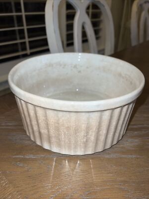 Arabia Finland cream tan crackled 8''w 4''h ribbed sided souffle baking bowl dish