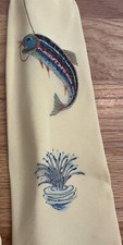 Vintage California Linde Painted Tie Fishing Pale Yellow 1940s 1950s