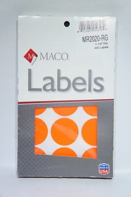 MACO Neon RED Round Color Coding Labels 1-1/4 Inches 400 Per Box 