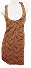 LIGHT BROWN STRETCH LACE SLEEVELESS SHORT MINI DRESS, SIZE S / UK 12-14, LD245