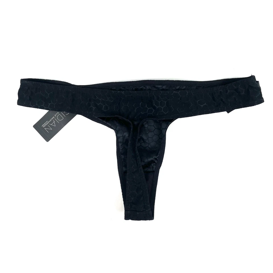 Elle Macpherson Obsidian Betty Thong Size M Black Satin Jacquard Low Rise New - Image 2 of 4