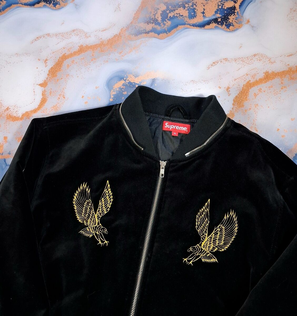 2014 FW Supreme Velour Eagle Bomber Jacket Velvet Size L-XL 2014 FW Supreme Velour Eagle Bomber Jacket Velvet Size L-XL